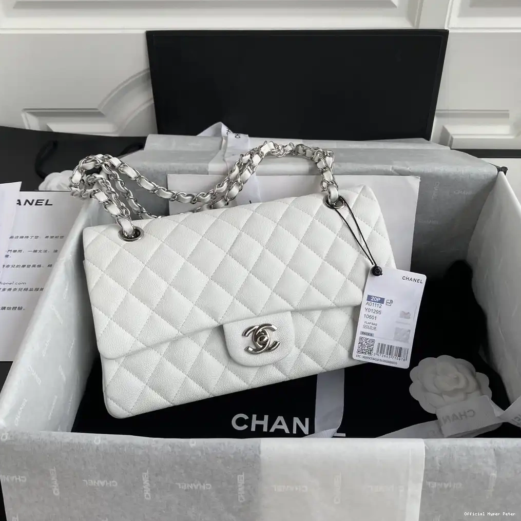 Hyper Peter A01112 White Bag Large Calfskin Flap 2.55 CHANEL Leather 0624